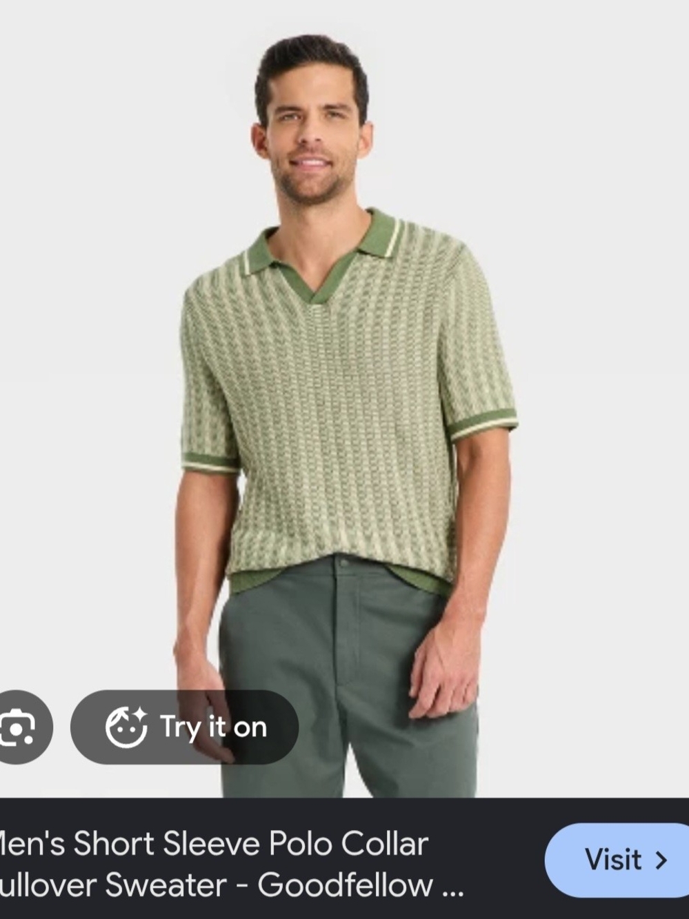 Goodfellow & Co Men's Short-Sleeve Polo Collar Pullover Sweater in Sage Green